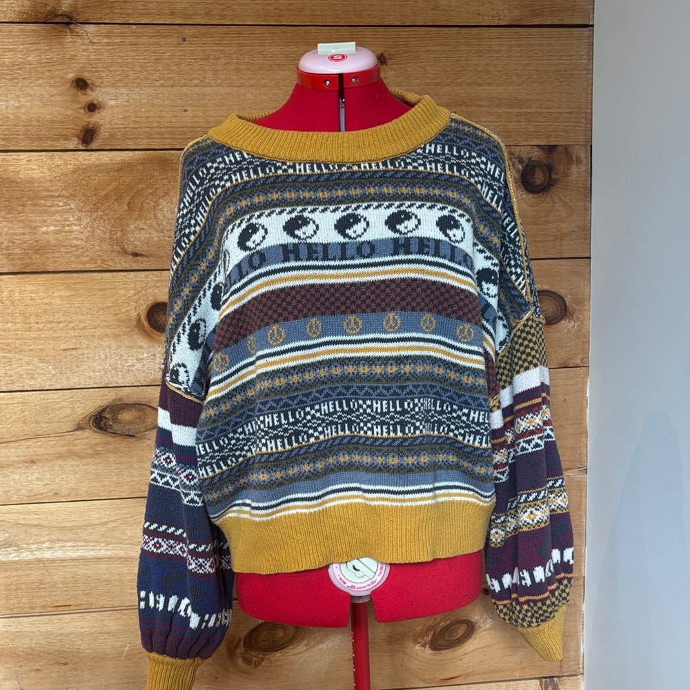 BDG Mustard, Navy & Cream Fair Isle Knit Sweater